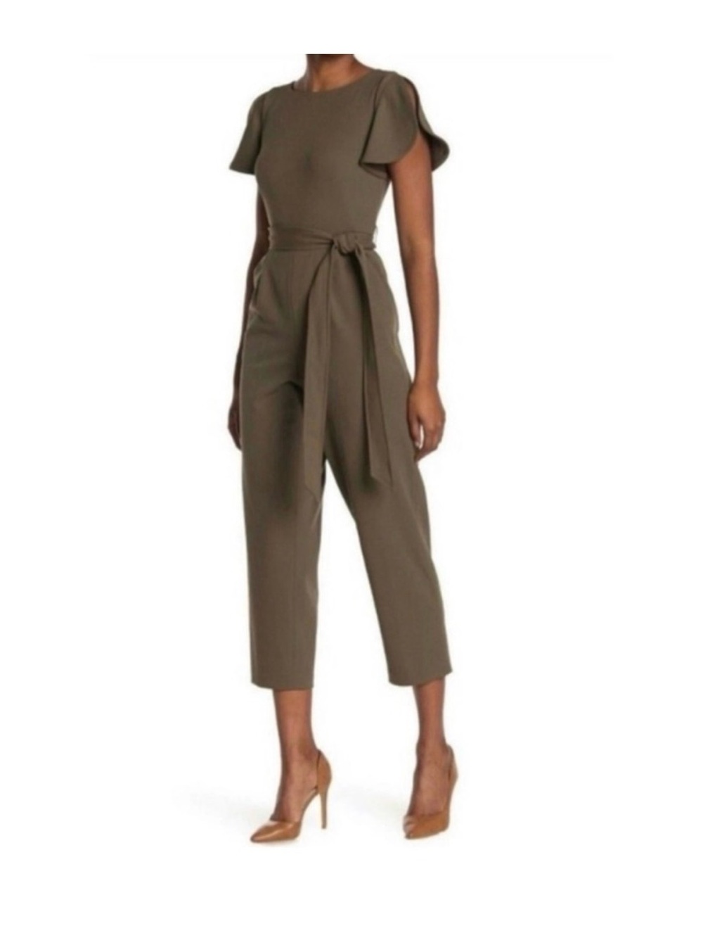Calvin Klein Olive Tie-Waist Cropped Jumpsuit
